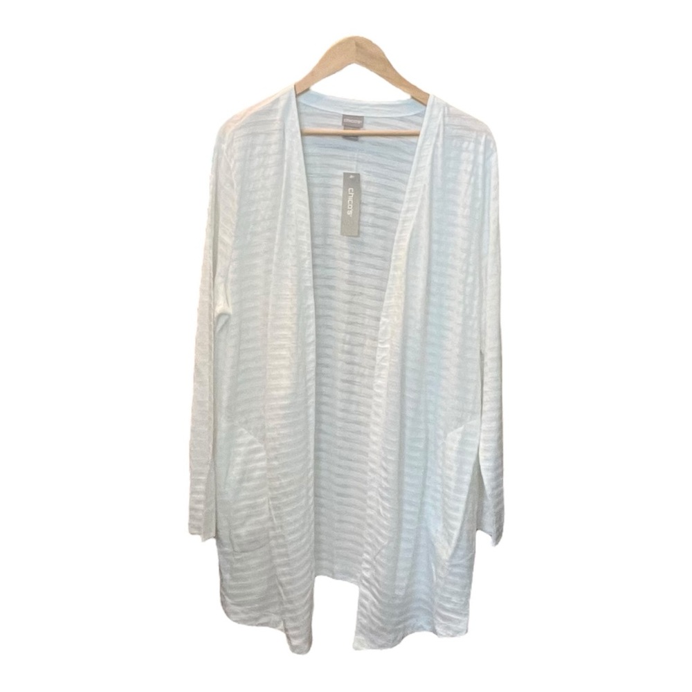 Chico’s Shadow Stripe Cardigan in White - Size 3 (US 16)